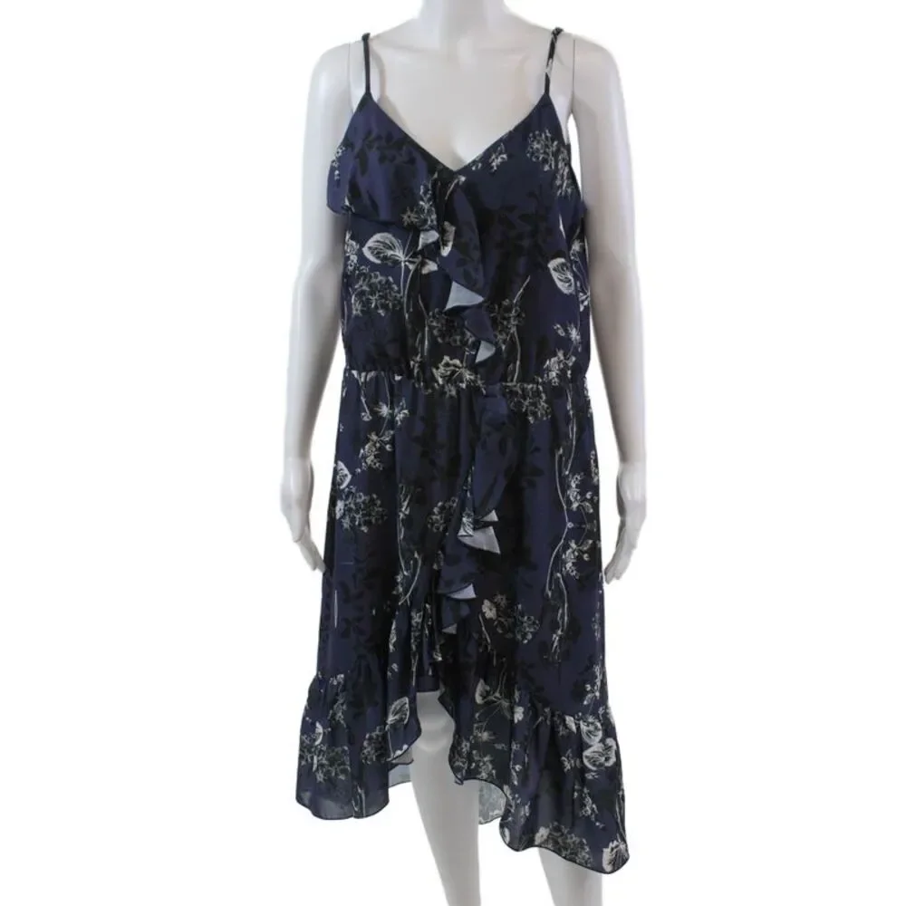 Parker Womens Floral Print Sleeveless A Line Maxi Dress Navy Blue Size Medium
